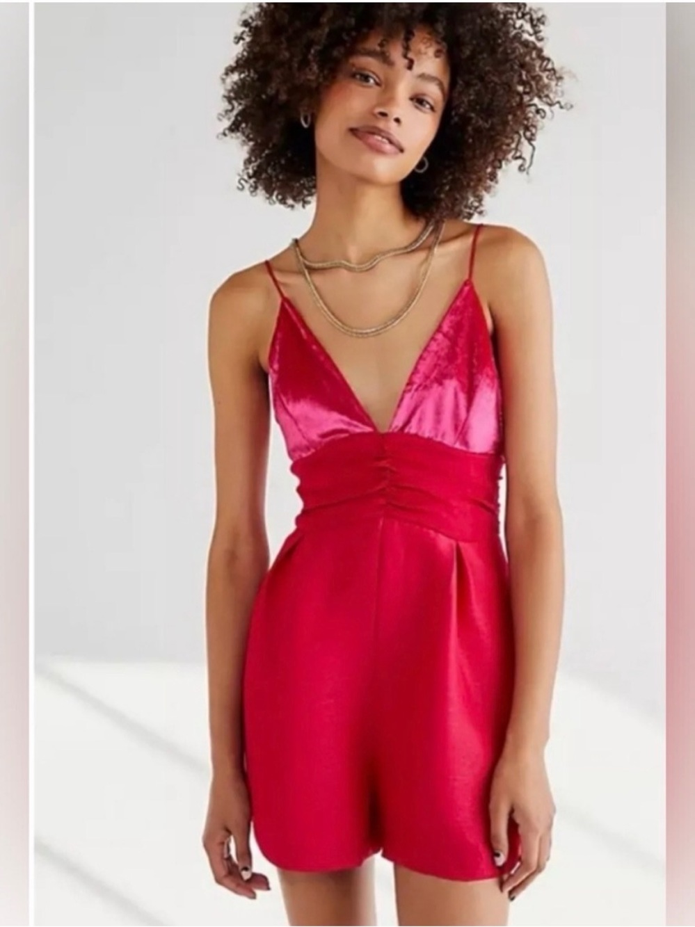 New Free People Sylkie Romper Hot Pink Velvet Size 4